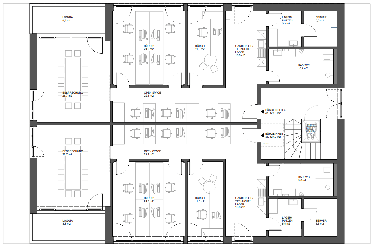 Grundriss Bürofläche 1. Obergeschoss – Am Gleis 4, Pfaffing
